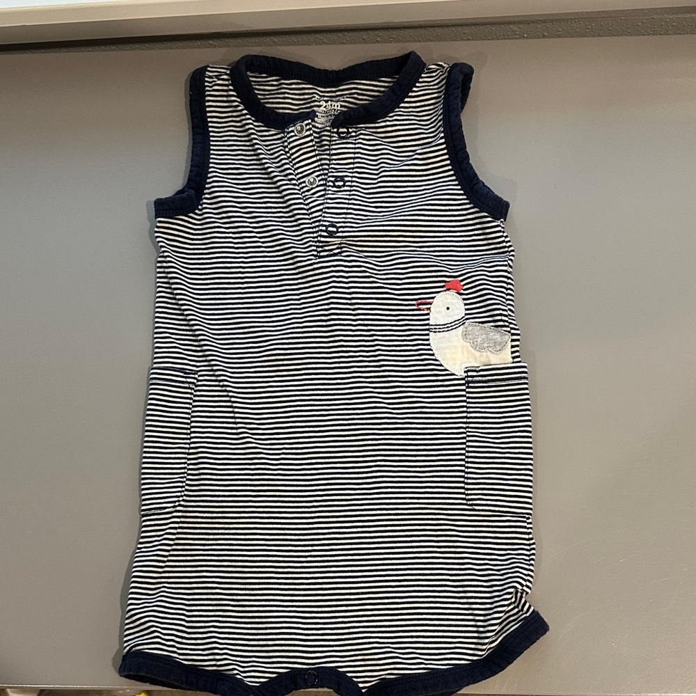 Carter's Navy and White Striped Infant Romper